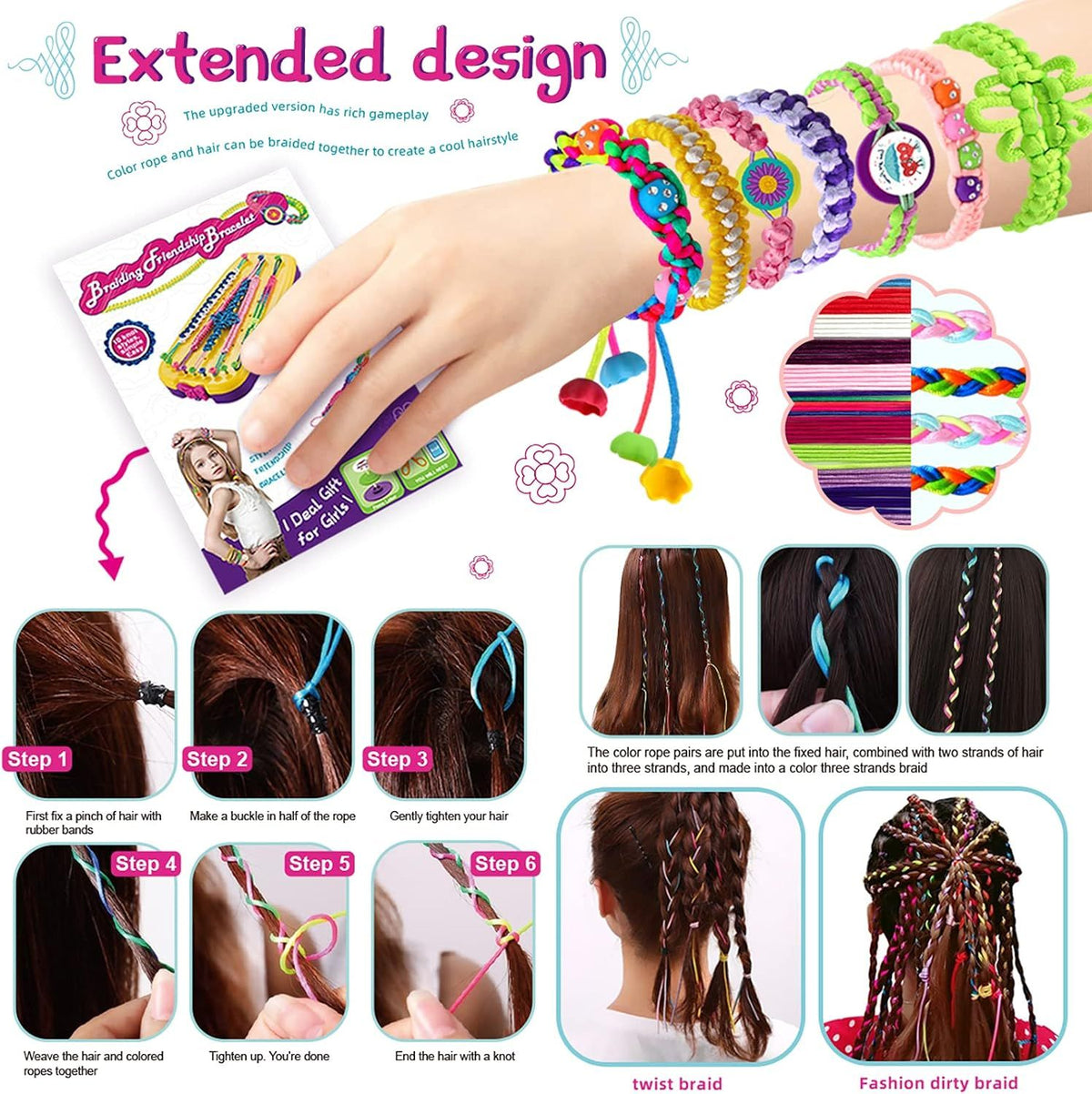 Friendship Bracelet Making Kit for Girls Ages 7 to 12, DIY Arts and Crafts String Maker Tool, Birthday Gift Travel Activity Set, Yellow