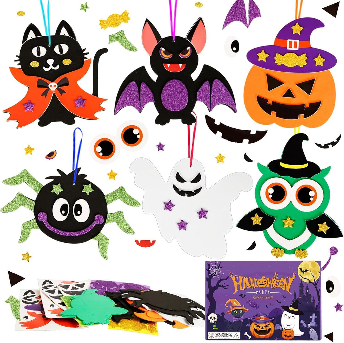 12 Pack Halloween Craft Kit for Kids, Make Your Own Halloween Foam Stickers DIY Arts and Crafts for Boys Girls, Halloween Party Supplies Decoration