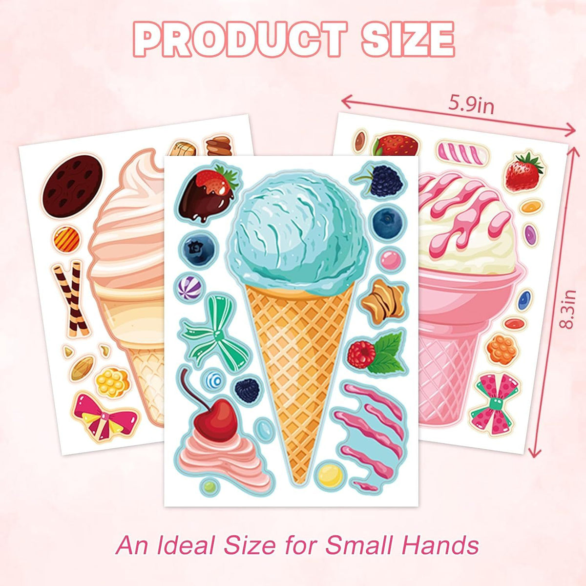 32 Sheets Ice Cream Stickers for Kids, Make a Face Stickers for Party Decorations, Party Favors Craft Supplies