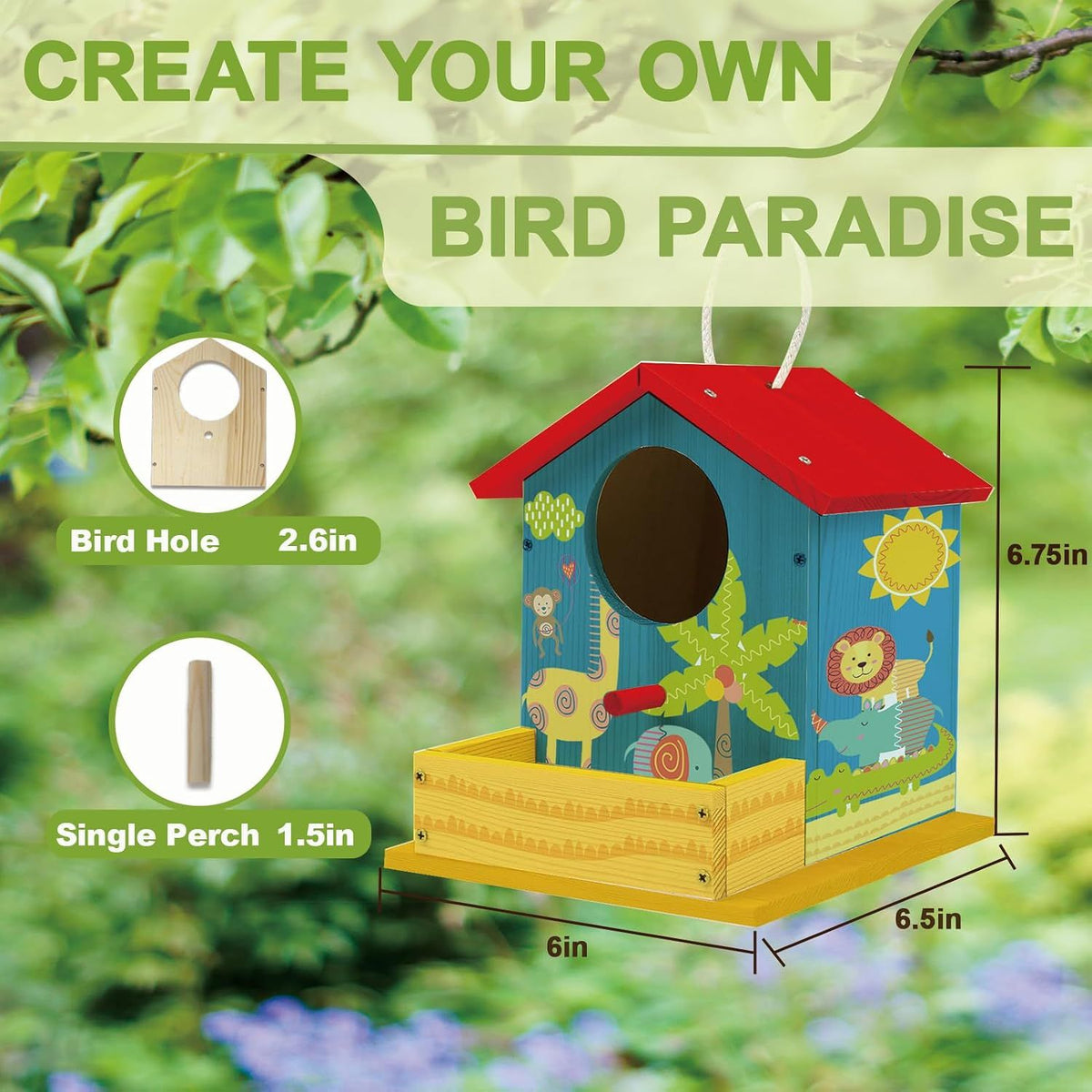 DIY Wooden Birdhouse Kit for Kids with Paints and Brushes, Outdoor Woodworking Craft Painting Bird House for Boys Girls Christmas Gift, 1 Pack