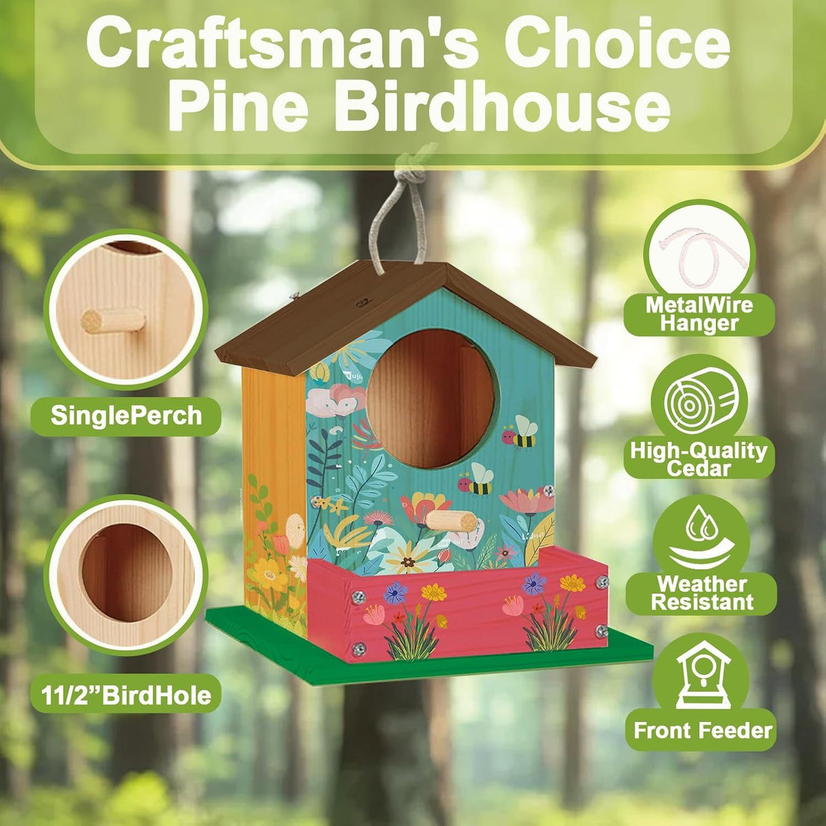 DIY Wooden Birdhouse Kit for Kids with Paints and Brushes, Outdoor Woodworking Craft Painting Bird House for Boys Girls Christmas Gift, 1 Pack