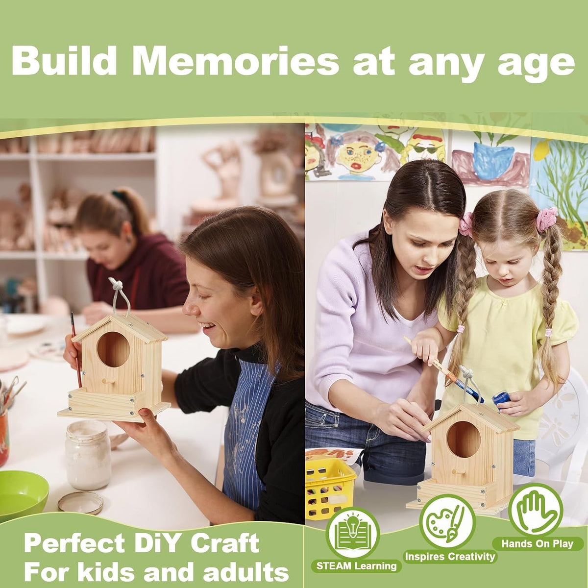 DIY Wooden Birdhouse Kit for Kids with Paints and Brushes, Outdoor Woodworking Craft Painting Bird House for Boys Girls Christmas Gift, 1 Pack