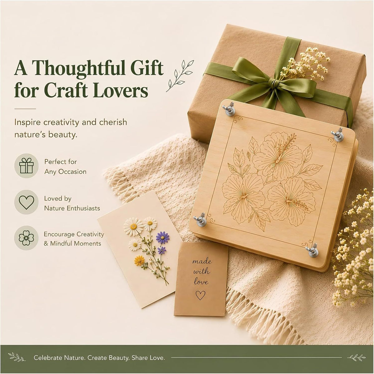 Flower Press Kit 10 Layer, Wooden Flower Press for Crafts, Pressed Flowers, Plant Press, Scrapbooking, Bookmark Making, 11 x 11 Inch