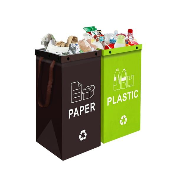 Collapsible Recycling Bags 40L, Waterproof Reusable Laminated Waste Sorting Bins with Carry Handles, Paper & Plastic 2‑Pack for Home Kitchen Indoor Recycling