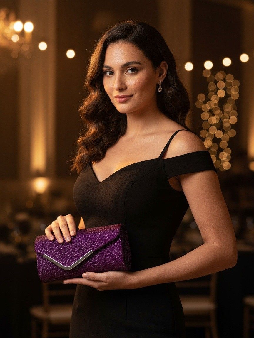 Women Fashion Wedding Evening Clutch Bag, V‑Shaped Metal Trim Versatile Chain Formal Party Handbag for Prom Banquet, Gold