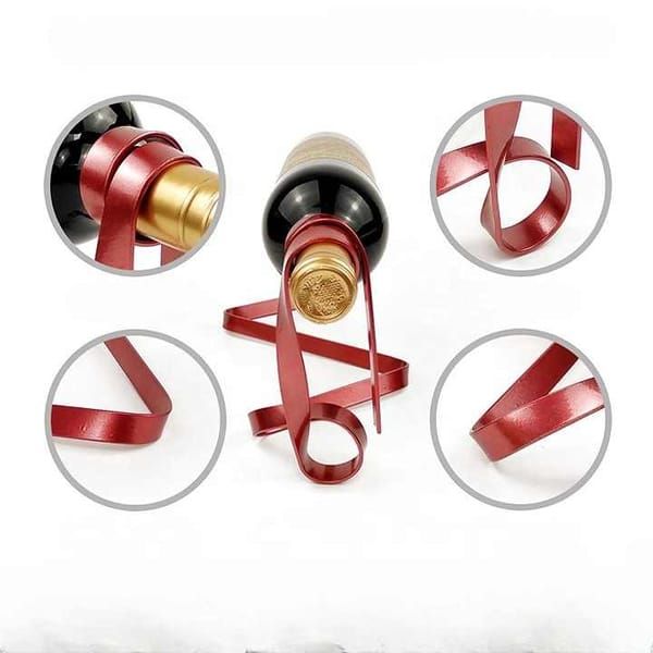 Red Modern Ribbon Wine Bottle Holder, Creative Floating Wine Rack for Home & Bar Decor