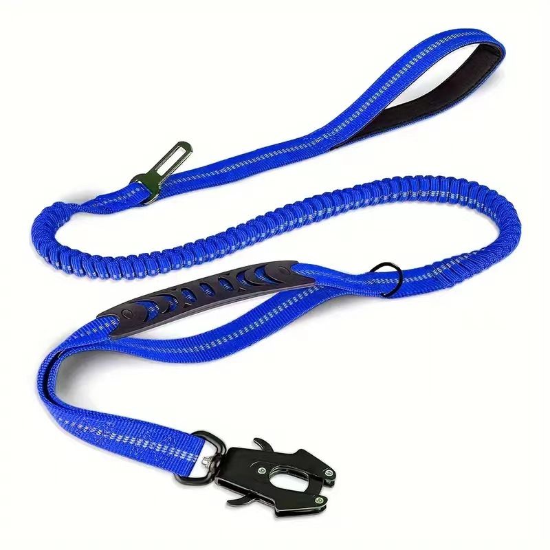 Tactical Heavy Duty Dog Leash with Frog Clip, Shock Absorbing Bungee Nylon Dog Lead, Dual Comfort Handles for Large Dogs Outdoor Walking, Navy Blue