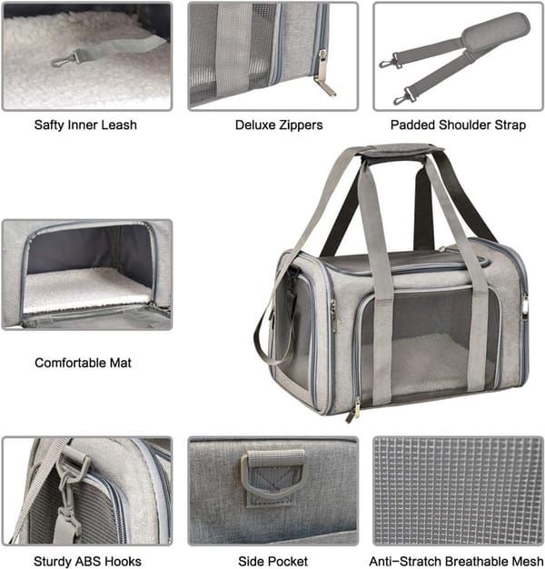 Soft‑Sided Pet Carrier Bag, Airline Approved Dog Carrier, L Size Collapsible Pet Travel Basket for Small Dogs, Cats, Puppies and Rabbits