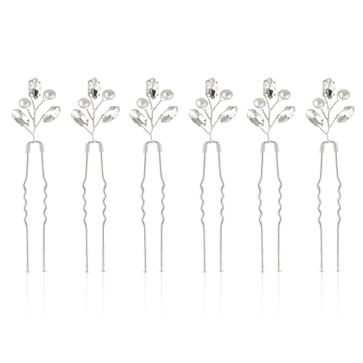 Bridal Hair Accessories - Silver Rhinestone and Pearl Clips, Crystal Flower Leaf Pins for Brides, Bridesmaids Women (6 Pieces)