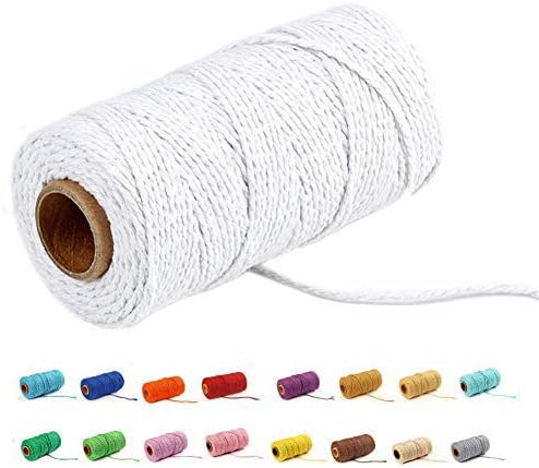(109 Yards/1.5mm/35 Colors Optional) 109 DIY Macrame Cord Craft Macramé Cotton Baker Twine Craft Making Knitting Cord Rope DIY Wedding Decor Supply Christmas Wrapping String Rope (White)