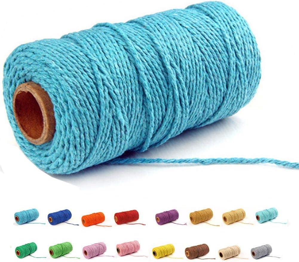 (100 Yards/1.5mm/35 Colors Optional) Cotton Baker Twine DIY Craft Macramé Natural Cotton Rope Craft Making Knitting Cord String Rope DIY Wedding Decor Supply Christmas Wrapping(Blue)…