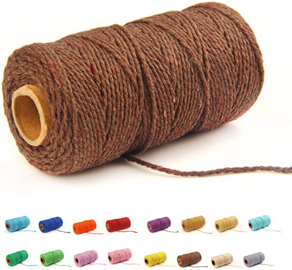(109 Yards/1.5mm/35 Colors Optional) 109 DIY Macrame Cord Craft Macramé Cotton Baker Twine Craft Making Knitting String Rope DIY Wedding Decor Supply Christmas Wrapping(Coffee)
