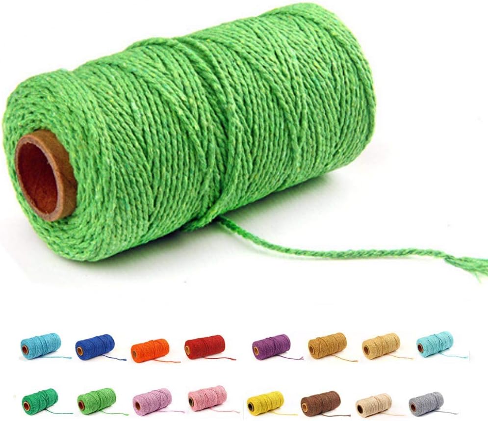 (109 Yards/1.5mm/35 Colors Optional) Cotton Baker Twine DIY Craft Macramé Natural Cotton Craft Making Knitting Cord Rope DIY Wedding Decor Supply Christmas Wrapping String Rope(Green)…