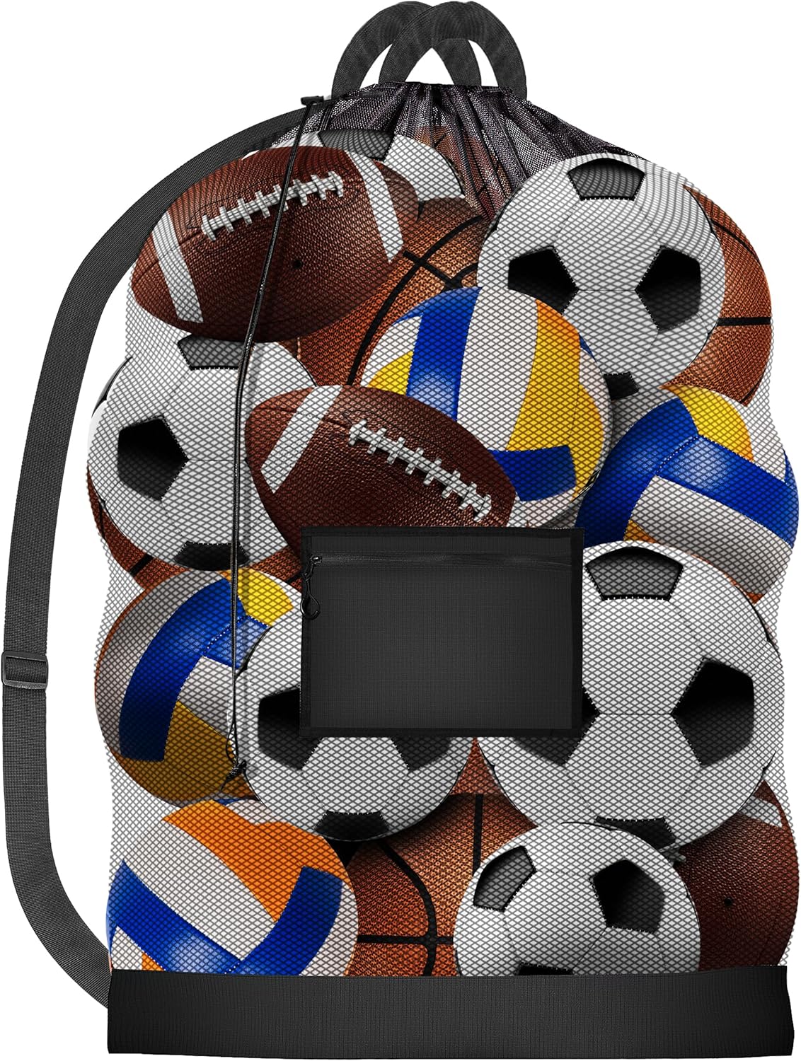 Mesh Ball Bag - Up to 15 Balls Large Capacity Sports Equipment Bag Carrier with Adjustable Strap and Drawstring Closure - For Soccer, Basketball, Volleyball