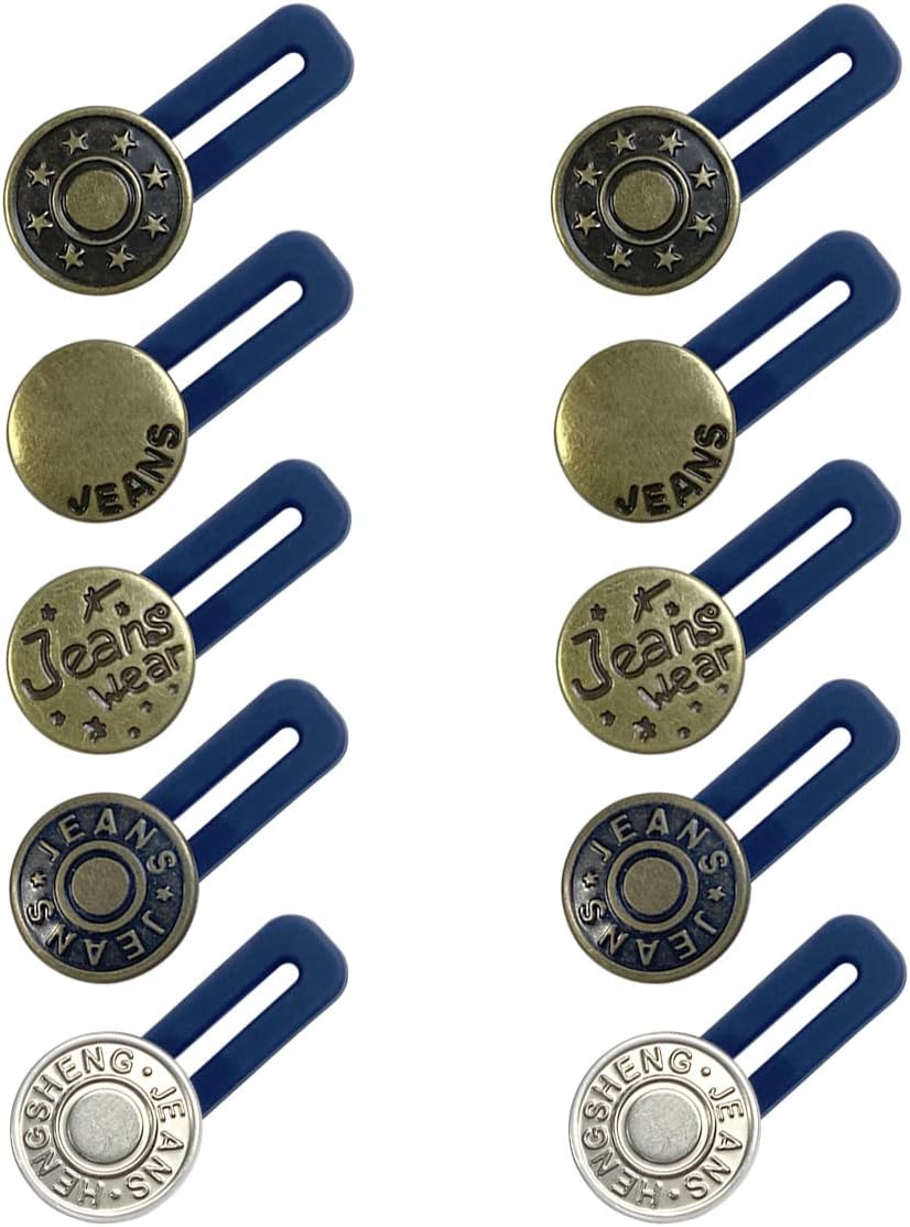 10 Pcs Expander Button for Extender Jeans Pants Collar, 5 Styles Pants Waist No Sew Instant Silicone Extender Button for Men and Women