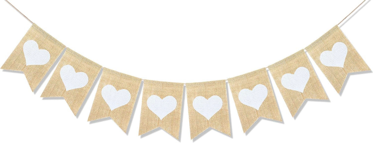Heart Banner Garland Wedding Engagement Party Decorations Valentines Day Anniversary Photo Props Vintage Rustic Burlap Love Hanging Bunting Sign