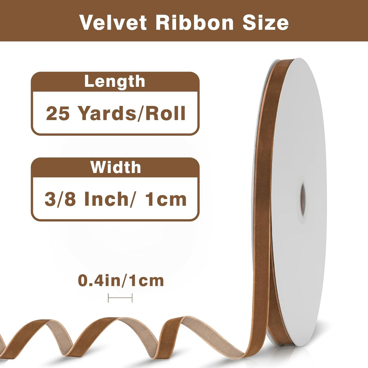 Vintage Brown Velvet Ribbon - 3/8 Inch x 25 Yards Light Brown Velvet Ribbon for Christmas Tree, Gift Wrapping, Party & Home Decoration and DIY Crafts