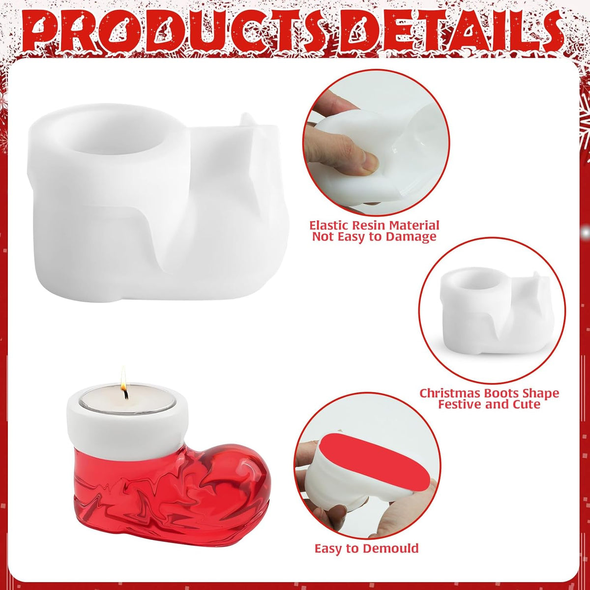 2Pcs Christmas Boots Resin Candle Molds, Winter Christmas Candlestick Resin Molds DIY Silicone Candle Decor Resin Mold, Xmas Silicone Resin Candle Holder Molds for Home Party Decoration Supplies