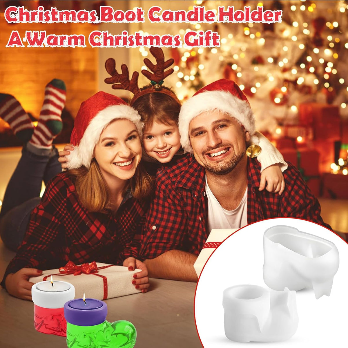 2Pcs Christmas Boots Resin Candle Molds, Winter Christmas Candlestick Resin Molds DIY Silicone Candle Decor Resin Mold, Xmas Silicone Resin Candle Holder Molds for Home Party Decoration Supplies