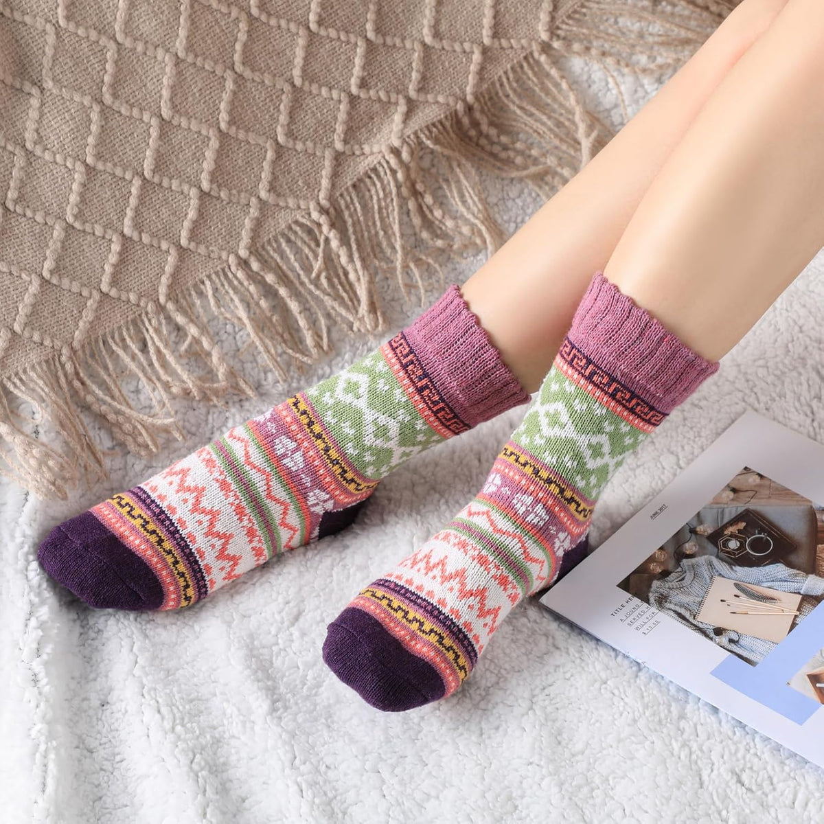 Wool Socks for Women - Womens Wool Socks Winter Sock for Women Men Warm Thick Knit Soft Vintage Casual Crew Sock
