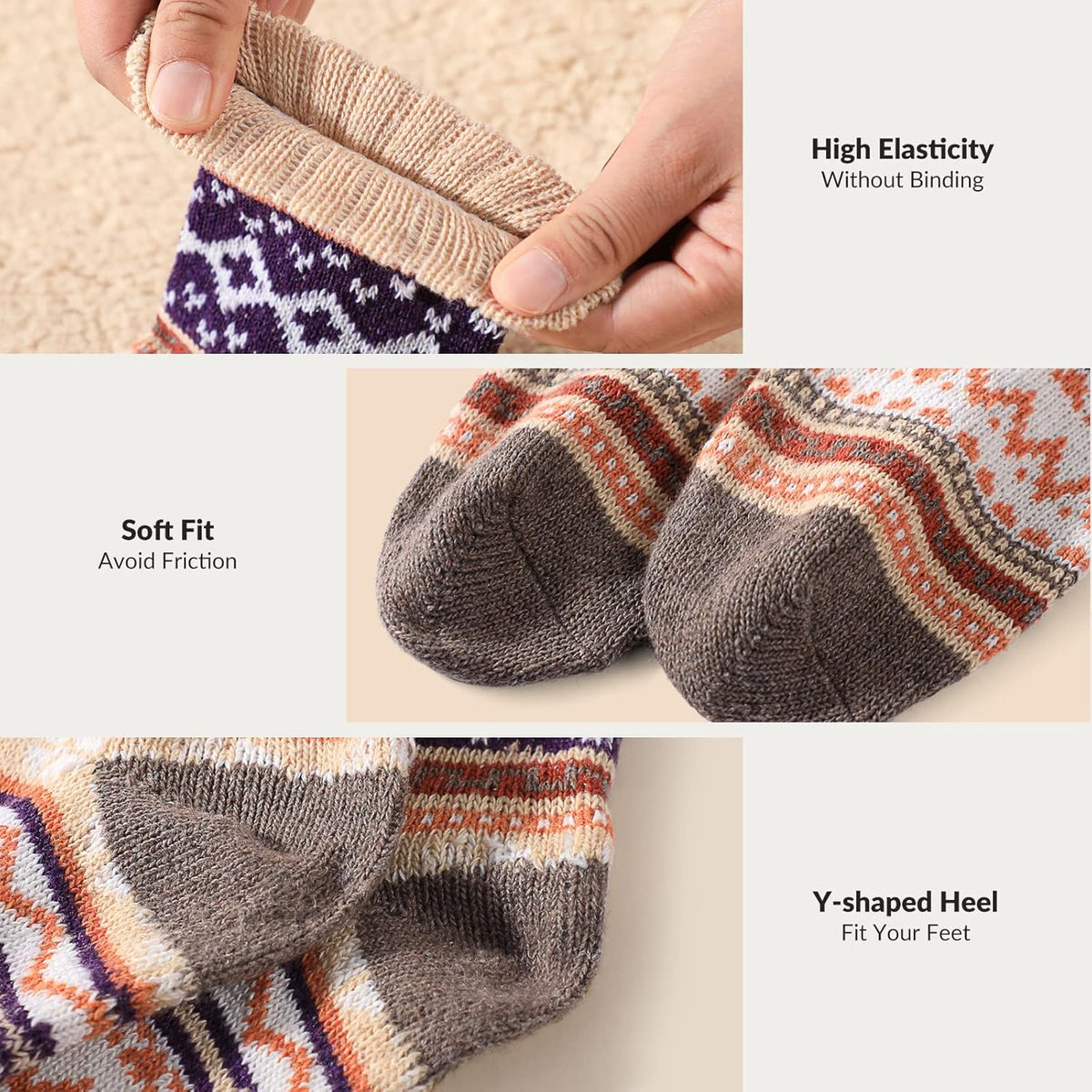 Wool Socks for Women - Womens Wool Socks Winter Sock for Women Men Warm Thick Knit Soft Vintage Casual Crew Sock