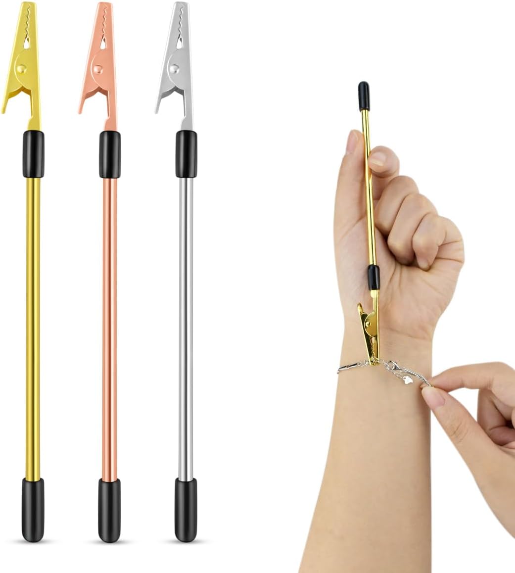 3 PCS Bracelet Helper Tool - Fastening for Watch, Necklace & Zipper Clasps Gold, Silver Rose Gold Metal Jewelry Clasp Hooking Ties