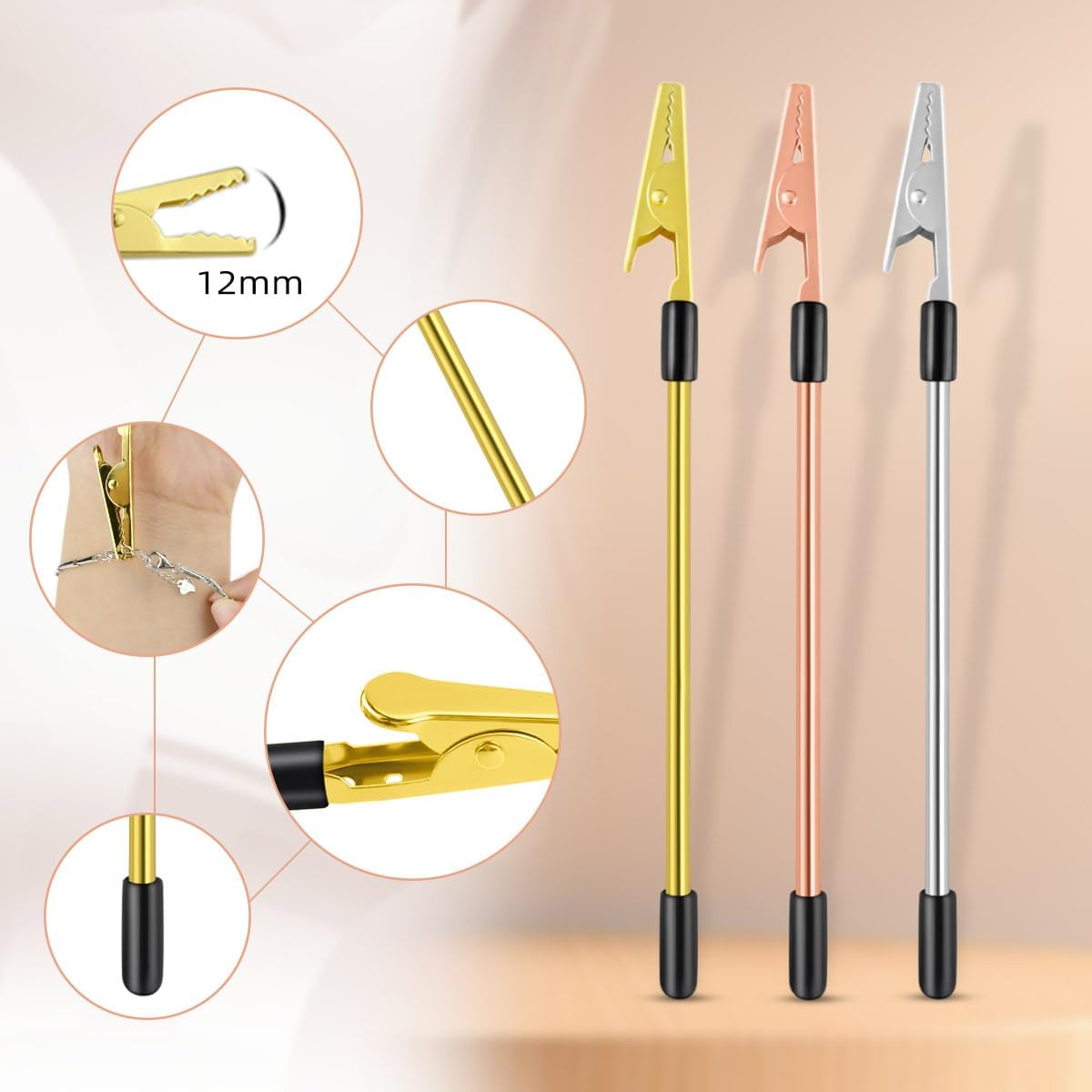 3 PCS Bracelet Helper Tool - Fastening for Watch, Necklace & Zipper Clasps Gold, Silver Rose Gold Metal Jewelry Clasp Hooking Ties