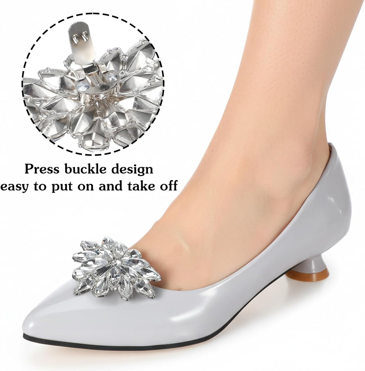 2 Pairs Rhinestone Shoe Clips for Women Dress Shoes, Bow Flower Brilliant Crystal Shoe Decor, DIY Shoes Detachable Buckle Wedding Party Accessories Mother Gifts(Sliver)
