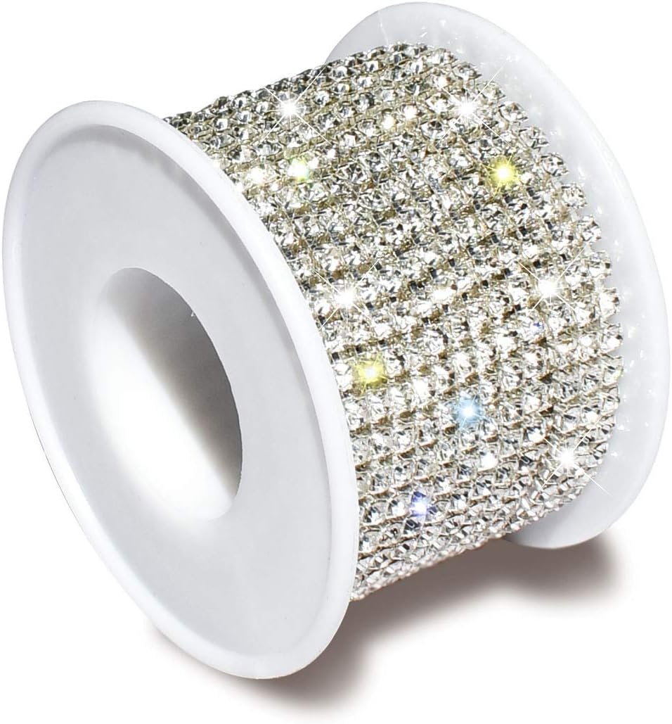 1 Roll 10 Yards 3MM Crystal Rhinestone Close Chain Trim for Sewing Craft DIY Decoration Jewelry Silver Claw Cup Diamond Trimming Clear (SS12) silver
