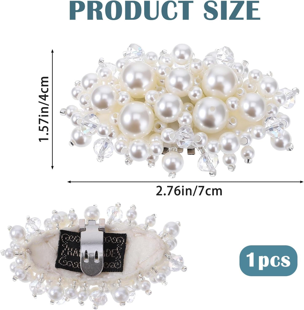 2Pcs Pearl Flower Shoe Clips for Women Dress Shoes, 1.57 x 2.76" White Bridal Wedding Floral Shoes Clips Charms with Crystal Beads Detachable Flower Shoe Buckle Clip for Heels DIY Embellishment