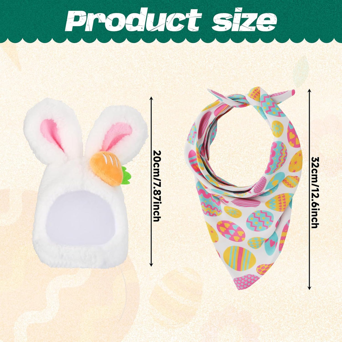 Homakover Easter Bunny Porch Goose Outfits, Easter Goose Costume Includes Bunny Ear Hat and Scarf for Cement Goose 23" H