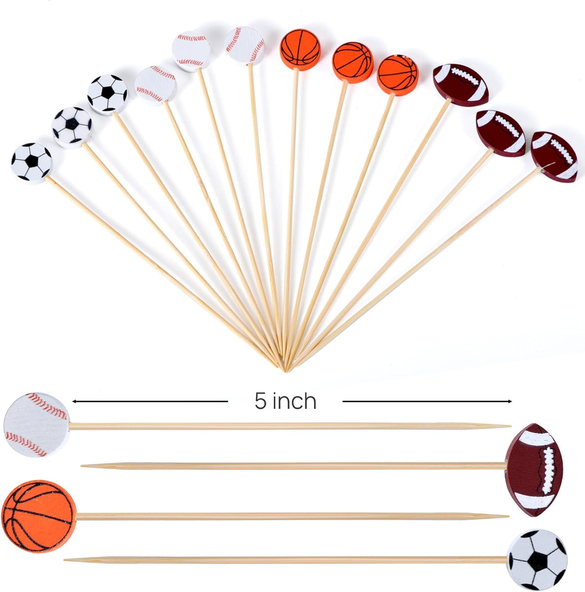 100 Pack Baseball Toothpicks, 4.7 Inch Bamboo Cocktail Picks, Bamboo Toothpicks for Sports Catered Event Birthday Themed Party Decorations