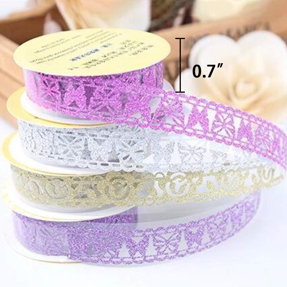 Decorative Washi Tape Set - 6Rolls Glitter Lace Washi Tape for Card Making Supplies, Scrapbook Craft Supplies, Aesthetic Journaling, DIY Craft Projects Gift Wrapping
