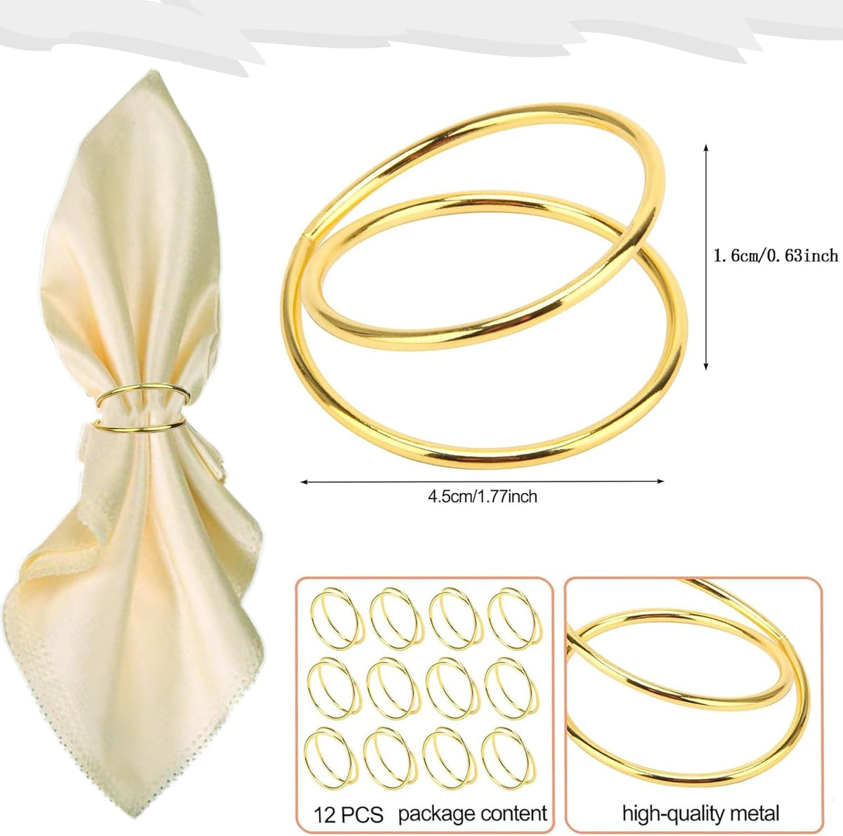 Gold Napkin Rings-12 PCS l Spiral Napkin Rings(Spiral) Napkin Holders Buckles for Family Dinner, Wedding, Party,Table Decorations