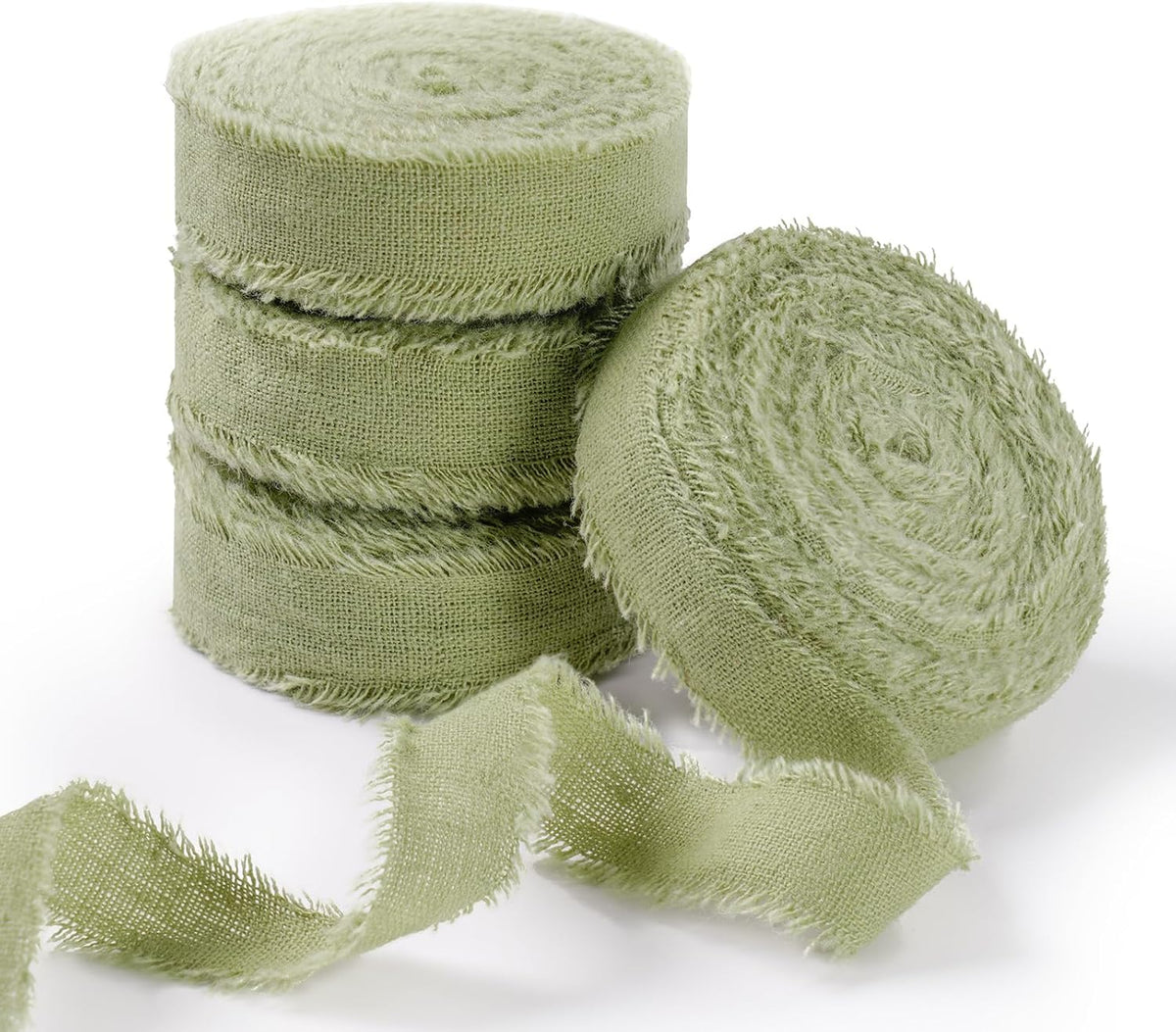 Natural Rustic Cotton Ribbon with Frayed Edge, Sage Green 100% Cotton Ribbon 5/8"x 24yds for Vintage Wedding Bouquets,Invitations,Baby Shower,Gift Wrapping,DIY Crafts,Home Decor