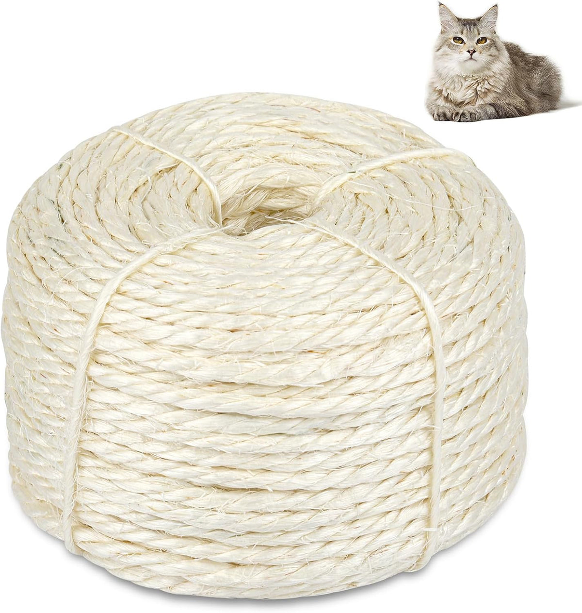 164 Feet Sisal Rope for Cat Scratching Post, 1/6 Inch Natural Cat Tree Rope, DIY Hemp Twine Rope for Repairing, Recovering Scratch Post Cats Tree Tower Replacement (White)