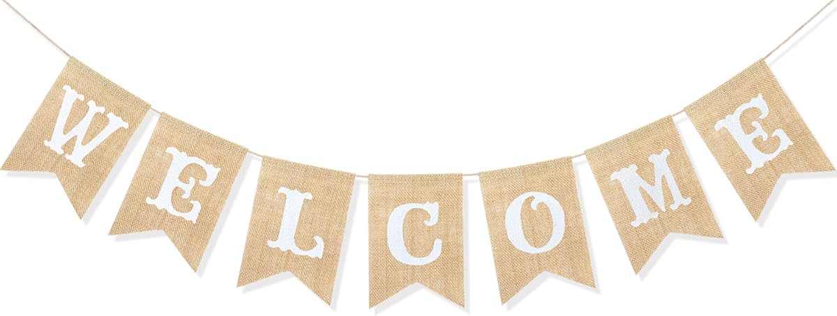 Welcome Banner Sign Garland Wedding Baby Shower Classroom Party Decorations Vintage Rustic Burlap Hanging Bunting Home DΓ©cor