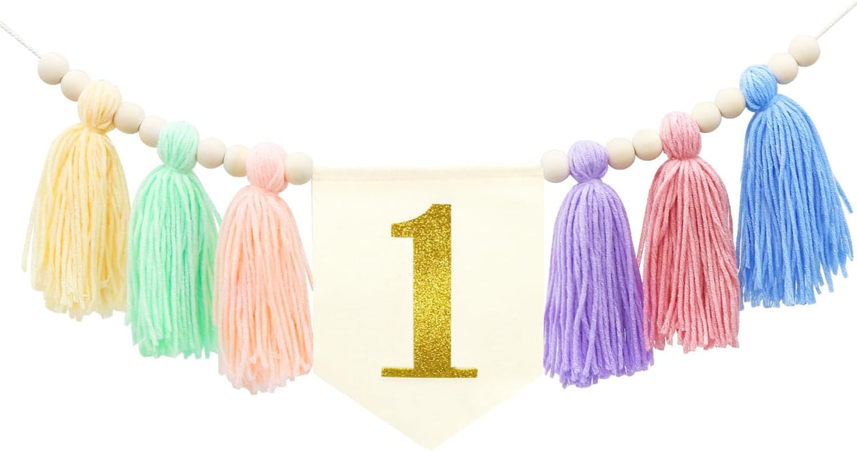 One High Chair Banner Baby First Birthday Party Decorations for girl boy Flower First Birthday Party Decorations (Macaron Color 1)