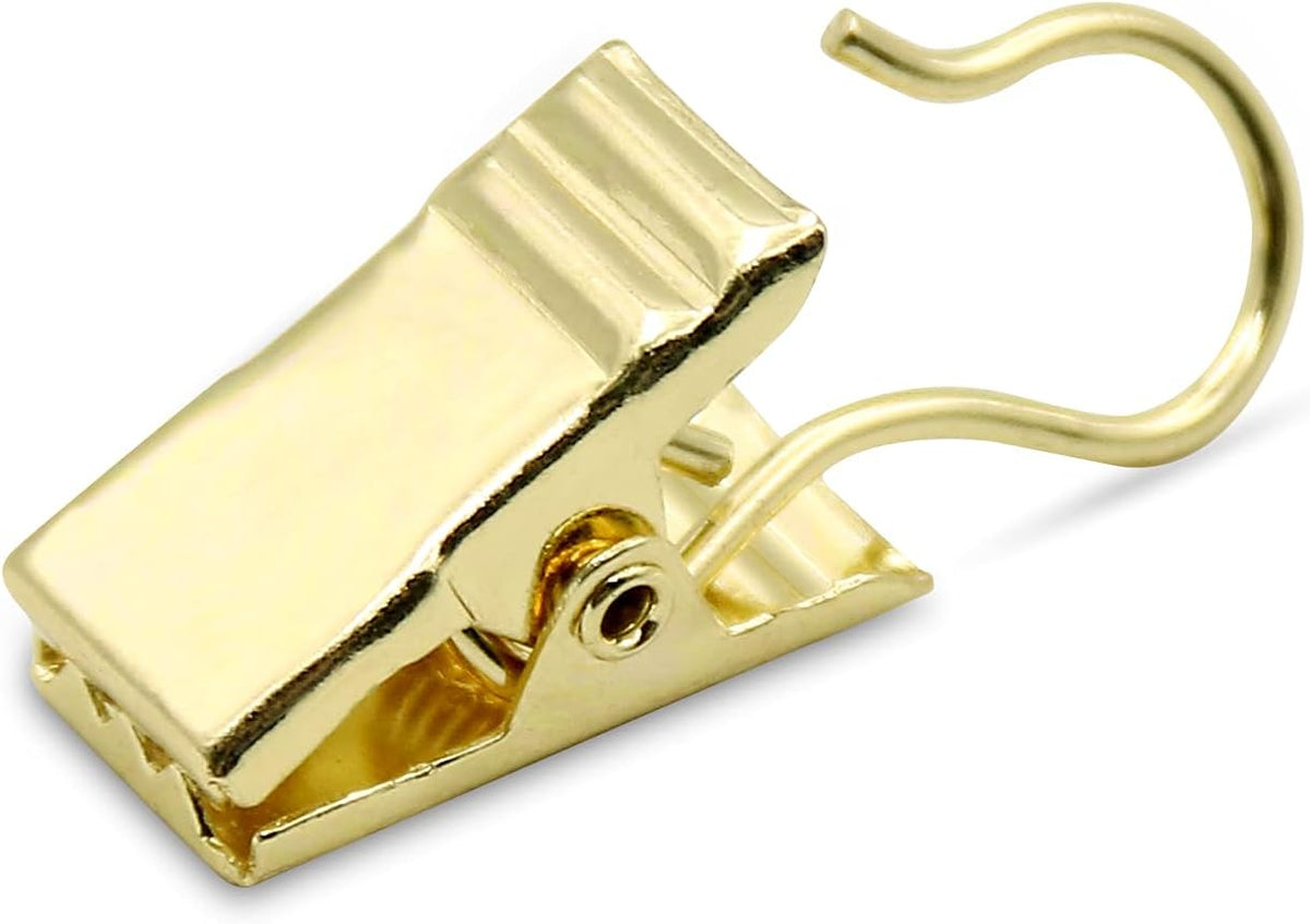 Small Curtain Clips Gold - 100 Pack Stainless Steel Curtain Hooks for Hanging Party String Lights Indoor, Art Crafts, Christmas Wedding Decoration (Light Gold)