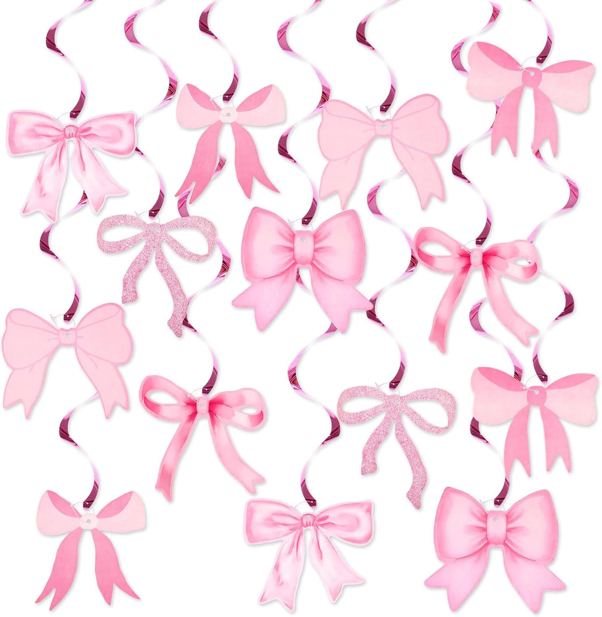 Pink Bow Garland, 20Pcs Bow Birthday Banner, Girl Theme Party Garland Banner, Pink Swirls Decoration for Baby Shower, Bridal Shower, Bachelorette