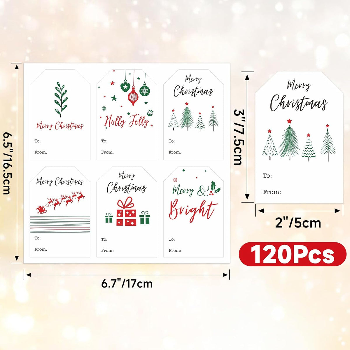 Christmas Gift Tags Stickers - 120Pcs 3x2'' Merry Christmas Name Tags Stickers Self Adhesive Holiday Present Label Sticker White Xmas to from Gift Tag Sticker for Envelope Seal Cards Gifts Wrap