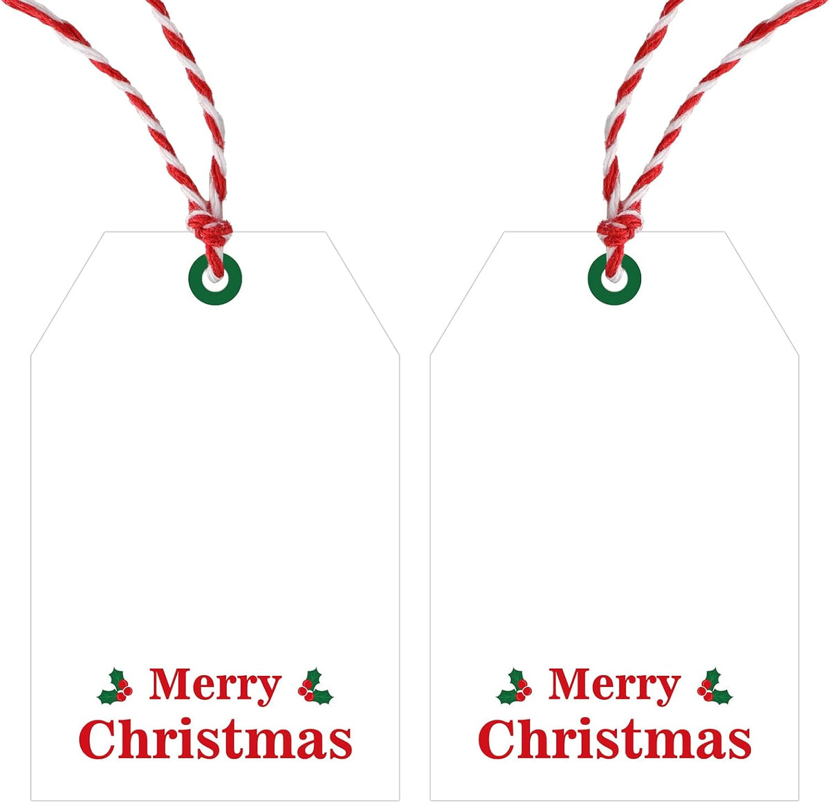 Christmas Gift Tags with String - 50Pcs Holly Merry Christmas Tags for Gifts Xmas Gift Tag Happy Holidays Hang Paper Label Tag for Present Wrapping Treat Goodie Bag Holiday Party Favor Decor