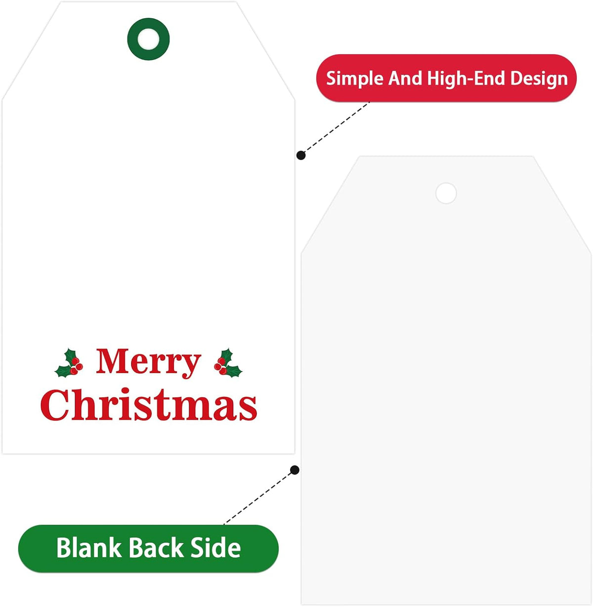 Christmas Gift Tags with String - 50Pcs Holly Merry Christmas Tags for Gifts Xmas Gift Tag Happy Holidays Hang Paper Label Tag for Present Wrapping Treat Goodie Bag Holiday Party Favor Decor