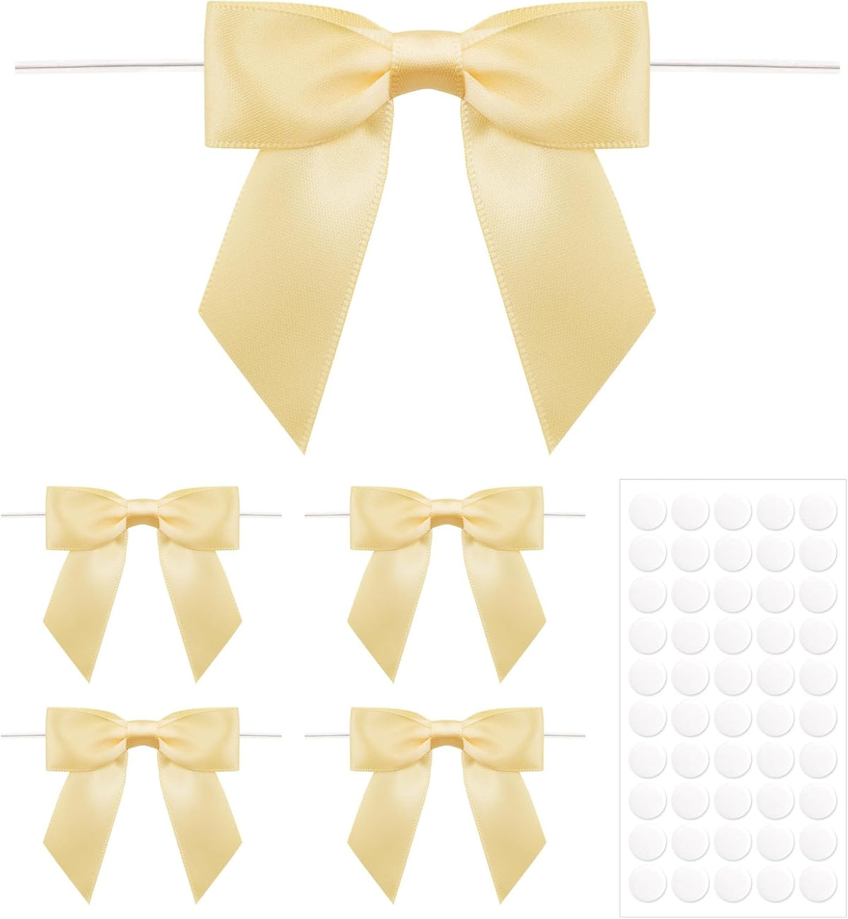 50Pcs Twist Tie Bows,3.5'' Champagne Gold Satin Ribbon Bows,Wedding Favor Ribbon Bows,Pre-Tied Champagne Gold Gift Bows for Gift Wrapping Treat Bag Present Craft Birthday Party Bridal Shower
