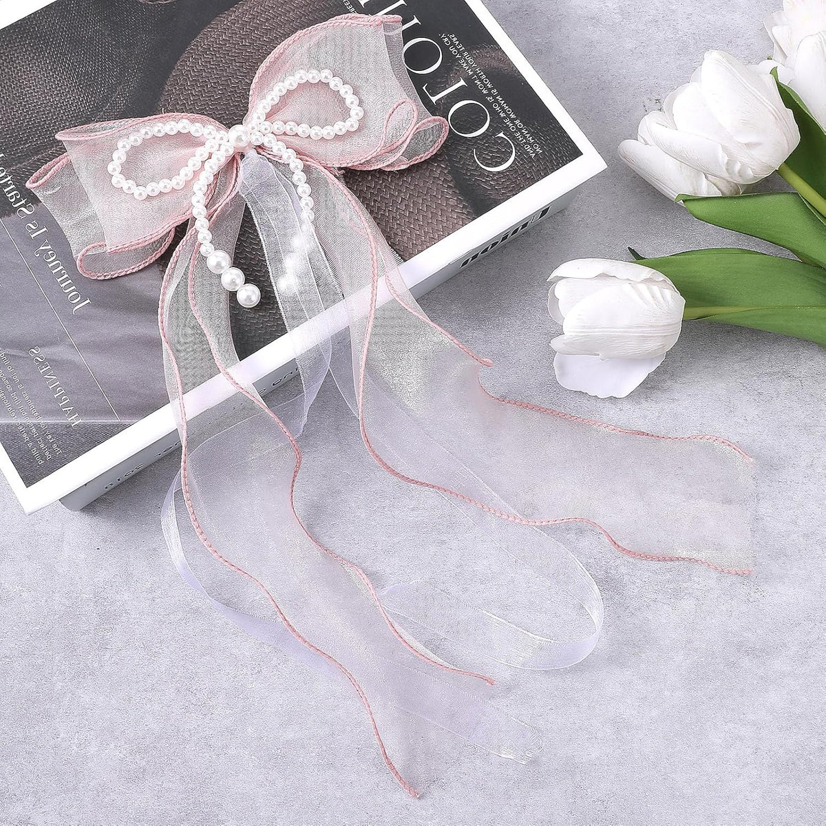 2 PCS Bow Curtain Tiebacks, Elegant Pink Bow Butterfly Curtain Tiebacks with Pearls Sweet Bowknot Holdbacks for Stylish Home Bedroom Offices Dining Rooms Wedding Party Decoration - 31.5 in(80 cm)