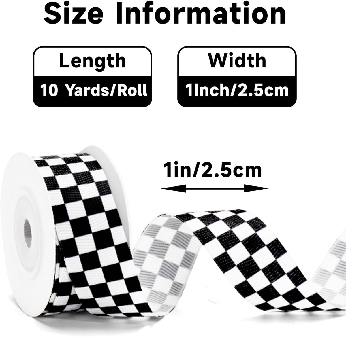 Black and White Checkered Ribbon - Racing Car Theme Black Grosgrain Buffalo Plaid Ribbon for Gift Wrapping, 1 in x 10 Yds White Gingham Ribbons for Crafts, Wreath, and Racing Cakes Decor