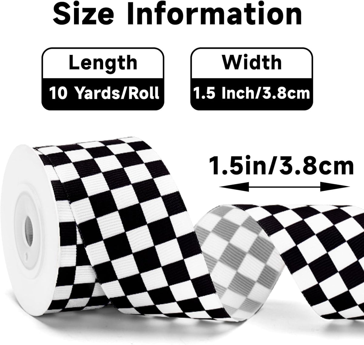 Black and White Checkered Ribbon - Racing Car Theme Black Grosgrain Buffalo Plaid Ribbon for Gift Wrapping, 1.5 in x 10 Yds White Gingham Ribbons for Crafts, Wreath, and Racing Cakes Decor
