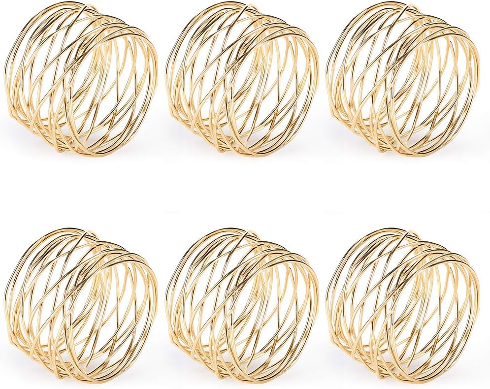 Napkin Rings, Metal Gold Round Napkin Rings Buckles for Table Decorations, Wedding, Dinner, Party, Set of 6