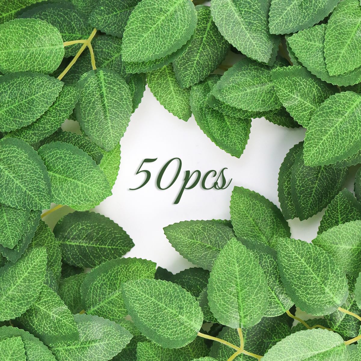 50pcs Artificial Green Leaves, Rose Leaves Artificial, Bulk Fake Leaves Greenery Leaves for DIY Wedding Birthday Party Bridal Shower Bouquets Centerpieces Home Decorations