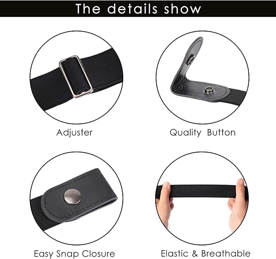 2 Pairs Elastic Belts Adjustable Unisex Waist Belts for Men and Women